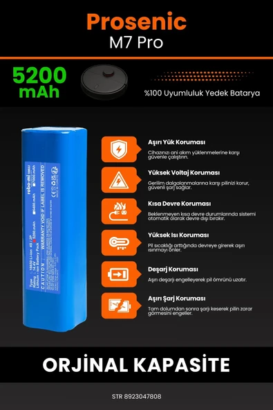 robo-mi Proscenic M7 Pro 5200mAh Robot Süpürge Bataryası - Gerçek Kapasite, Maksimum Güvenlik - 5