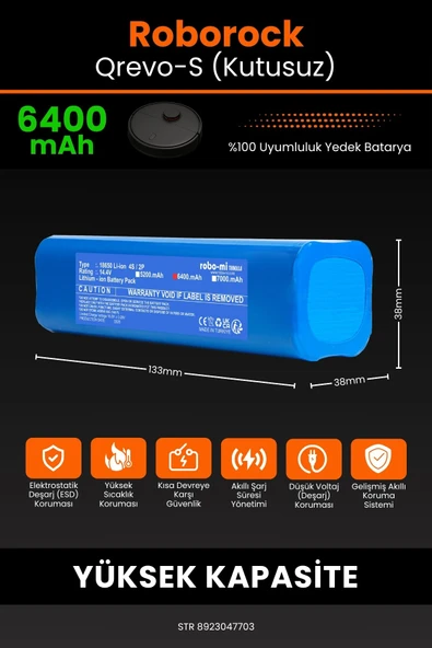robo-mi Roborock Qrevo S 6400mAh Robot Süpürge Bataryası - Gerçek Kapasite, Maksimum Güvenlik - Resim 2
