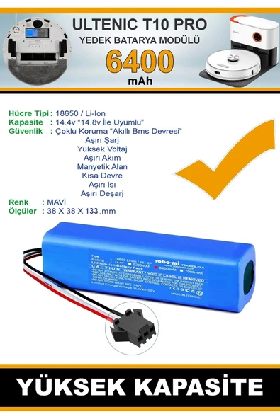 robo-mi Ultenic T10 6400mAh Robot Süpürge Bataryası - Gerçek Kapasite, Maksimum Güvenlik - Resim 4
