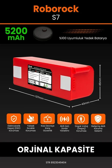 robo-mi Roborock S7 5200mAh Robot Süpürge Bataryası - Yüksek Yoğunluklu Li-ion Hücre - Resim 2