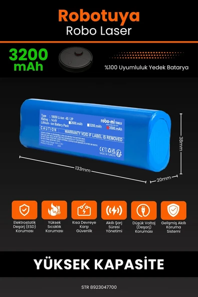 robo-mi Robotuya RoboLaser 3200mAh Robot Süpürge Bataryası - Gerçek Kapasite, Maksimum Güvenlik - 2