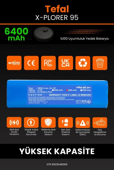 robo-mi Tefal X-Plorer 95 6400mAh Robot Süpürge Bataryası - Gerçek Kapasite, Maksimum Güvenlik - Resim 3