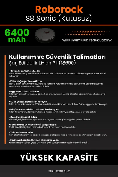 robo-mi Roborock S8 Sonic 6400mAh Robot Süpürge Bataryası - Gerçek Kapasite, Maksimum Güvenlik - 7