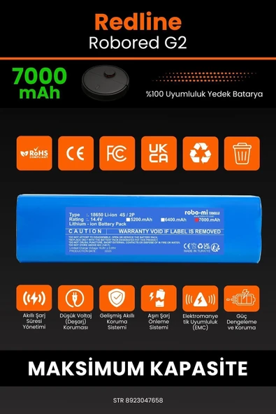 robo-mi Redline Robored G2 7000mAh Robot Süpürge Bataryası - Gerçek Kapasite, Maksimum Güvenlik - 3