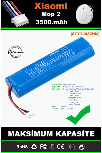 robo-mi Xiaomi Mi Vacuum Mop 2 STYTJ03ZHM 3500mAh Robot Süpürge Bataryası - Gerçek Kapasite - 4