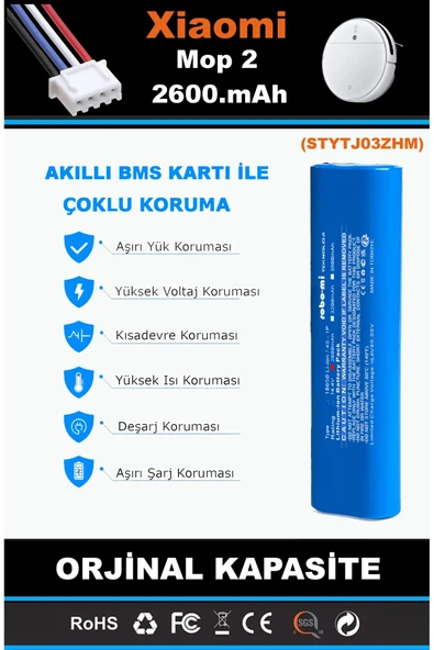 robo-mi Xiaomi Mi Vacuum Mop 2 STYTJ03ZHM 2600mAh Robot Süpürge Bataryası - Sertifikalı Güvenlik - 3