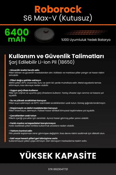 robo-mi Roborock S6 MaxV 6400mAh Robot Süpürge Bataryası - Gerçek Kapasite, Maksimum Güvenlik - Resim 7