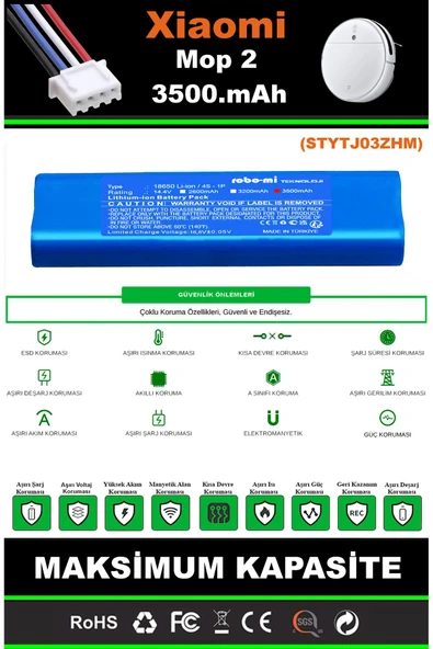 robo-mi Xiaomi Mi Vacuum Mop 2 STYTJ03ZHM 3500mAh Robot Süpürge Bataryası - Gerçek Kapasite - 6