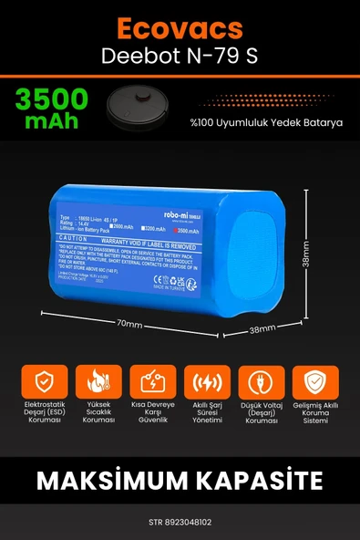 robo-mi Ecovacs Deebot N79 3500mAh Robot Süpürge Bataryası - Sertifikalı Güvenlik, Gerçek Kapasite - Resim 2