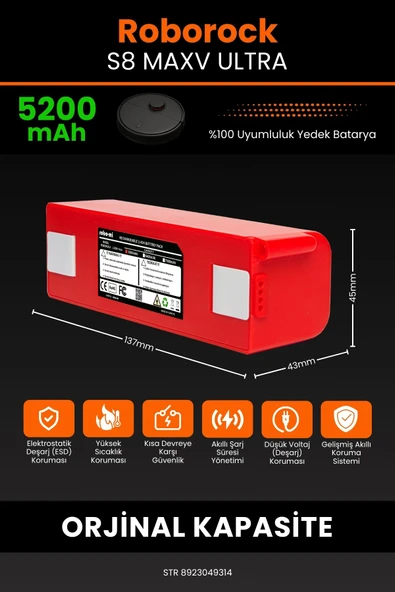 robo-mi Roborock S8 Maxv Ultra 5200mAh Robot Süpürge Bataryası - Yüksek Yoğunluklu Li-ion Hücre - 2
