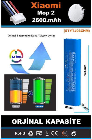 robo-mi Xiaomi Mi Vacuum Mop 2 STYTJ03ZHM 2600mAh Robot Süpürge Bataryası - Sertifikalı Güvenlik - 7