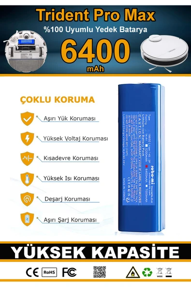 robo-mi Trident Pro Max 6400mAh Robot Süpürge Bataryası - Gerçek Kapasite, Maksimum Güvenlik - Resim 3