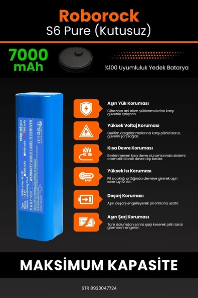 robo-mi Roborock S6 Pure 7000mAh Robot Süpürge Bataryası - Gerçek Kapasite, Maksimum Güvenlik - 5