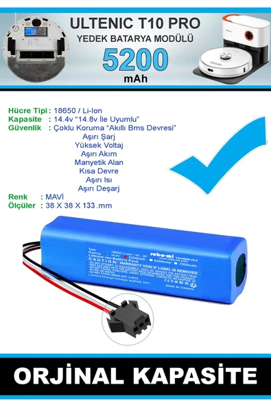 robo-mi Ultenic T10 Pro 5200mAh Robot Süpürge Bataryası - Gerçek Kapasite, Maksimum Güvenlik - Resim 5
