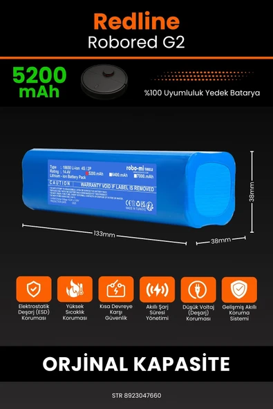 robo-mi Redline Robored G2 5200mAh Robot Süpürge Bataryası - Gerçek Kapasite, Maksimum Güvenlik - 2