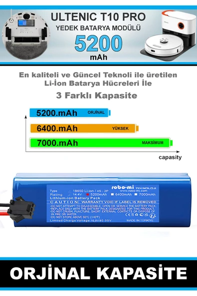 robo-mi Ultenic T10 Pro 5200mAh Robot Süpürge Bataryası - Gerçek Kapasite, Maksimum Güvenlik - Resim 2