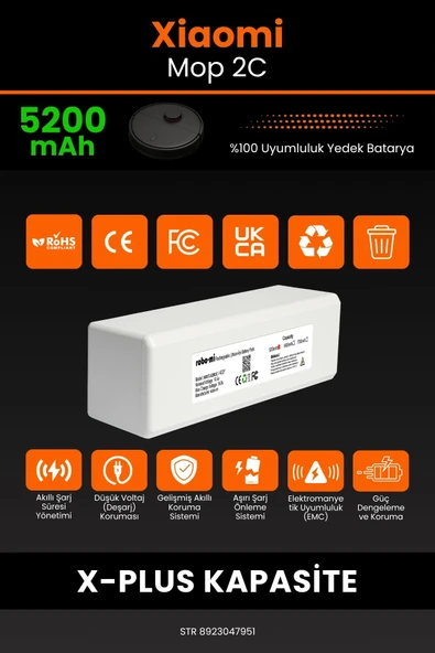 robo-mi Xiaomi Mi Vacuum Mop 2C 5200mAh Robot Süpürge Bataryası - Gerçek Kapasite, Maksimum Güvenlik - 3