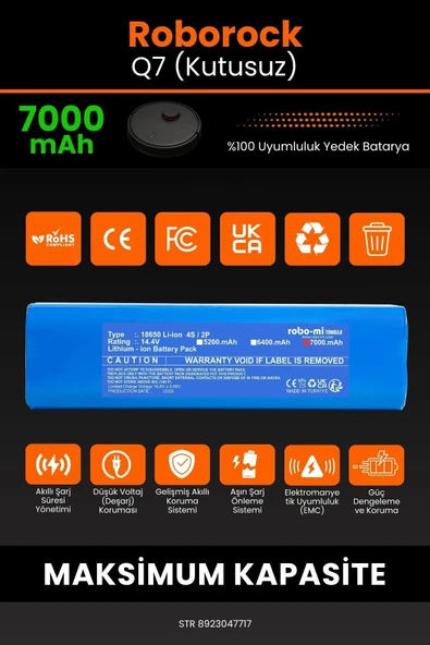 robo-mi Roborock Q7 7000mAh Robot Süpürge Bataryası - Gerçek Kapasite, Maksimum Güvenlik - Resim 3