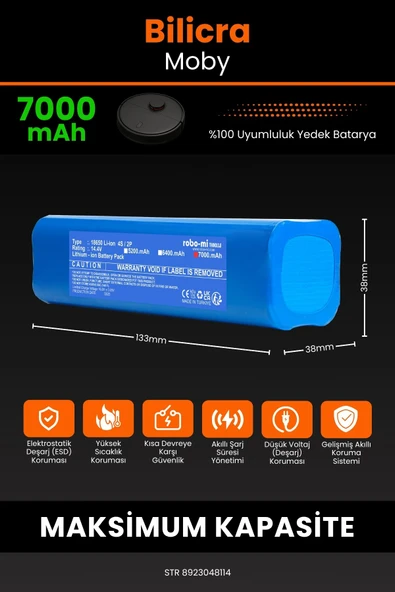 robo-mi Bilicra Moby 7000mAh Robot Süpürge Bataryası - Sertifikalı Güvenlik, Gerçek Kapasite - 2