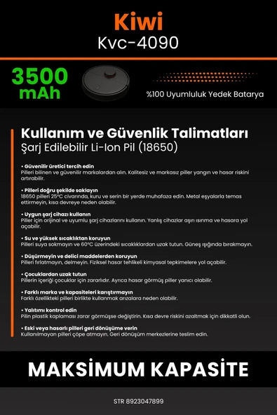 robo-mi Kiwi KVC-4090 3500mAh Robot Süpürge Bataryası - Gerçek Kapasite, Maksimum Güvenlik - 7