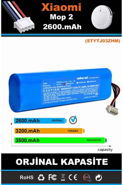 robo-mi Xiaomi Mi Vacuum Mop 2 STYTJ03ZHM 2600mAh Robot Süpürge Bataryası - Sertifikalı Güvenlik - 2