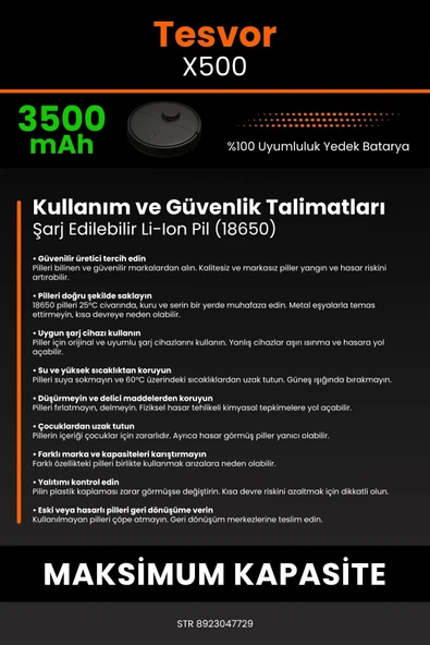 robo-mi Tesvor X500 3500mAh Robot Süpürge Bataryası - Gerçek Kapasite, Maksimum Güvenlik - Resim 7