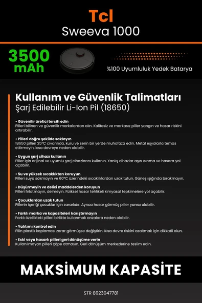 robo-mi Tcl Sweeva 1000 3500mAh Robot Süpürge Bataryası - Gerçek Kapasite, Maksimum Güvenlik - Resim 7
