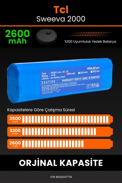 robo-mi Tcl Sweeva 2000 2600mAh Robot Süpürge Bataryası - Gerçek Kapasite, Maksimum Güvenlik - 4