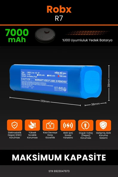 robo-mi Robx R7 7000mAh Robot Süpürge Bataryası - Gerçek Kapasite, Maksimum Güvenlik - 2