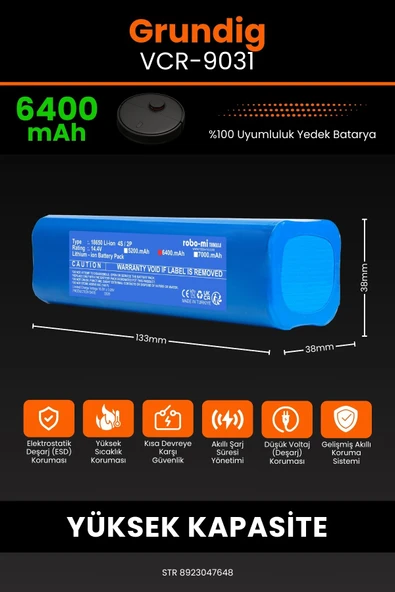 robo-mi Grundig Vcr 9031 6400mAh Robot Süpürge Bataryası - Gerçek Kapasite, Maksimum Güvenlik - Resim 2