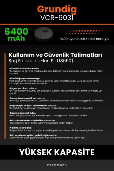 robo-mi Grundig Vcr 9031 6400mAh Robot Süpürge Bataryası - Koruma Katmanlı Batarya Teknolojisi - 7