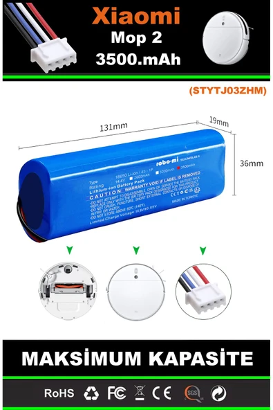 robo-mi Xiaomi Mi Vacuum Mop 2 STYTJ03ZHM 3500mAh Robot Süpürge Bataryası - Gerçek Kapasite - 5