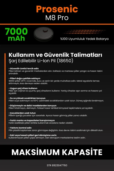 robo-mi Proscenic M8 Pro 7000mAh Robot Süpürge Bataryası - Gerçek Kapasite, Maksimum Güvenlik - 7