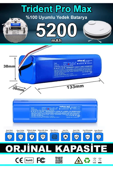 robo-mi Tesvor Pro Max 5200mAh Robot Süpürge Bataryası - Gerçek Kapasite, Maksimum Güvenlik - 6