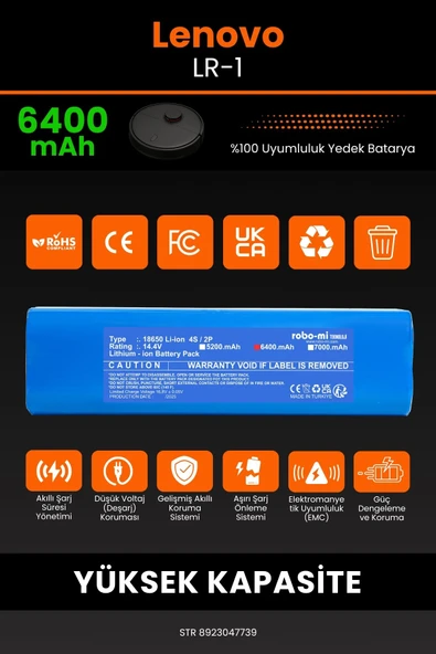 robo-mi Lenovo LR-1 6400mAh Robot Süpürge Bataryası - Gerçek Kapasite, Maksimum Güvenlik - Resim 3