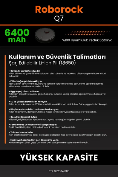 robo-mi Roborock Q7 6400mAh Robot Süpürge Bataryası - Yüksek Yoğunluklu Li-ion Hücre - Resim 7