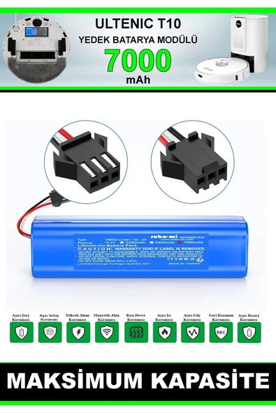 robo-mi Ultenic T10 Pro 7000mAh Robot Süpürge Bataryası - Gerçek Kapasite, Maksimum Güvenlik - 6
