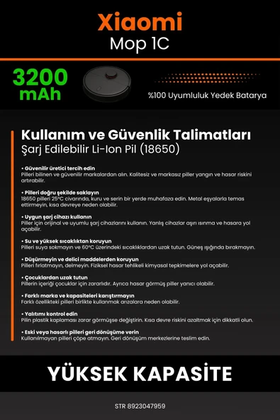 robo-mi Xiaomi Mi Vacuum Mop 1C 3200mAh Robot Süpürge Bataryası - Gerçek Kapasite, Maksimum Güvenlik - Resim 7