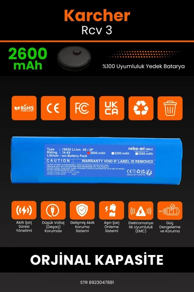 robo-mi Karcher Rcv 3 2600mAh Robot Süpürge Bataryası - Gerçek Kapasite, Maksimum Güvenlik - Resim 3