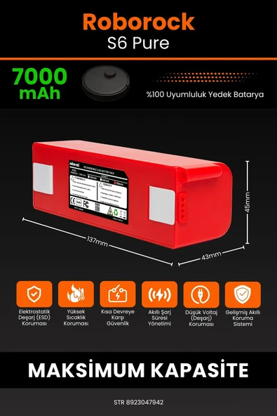 robo-mi Roborock S6 Pure 7000mAh Robot Süpürge Bataryası - Gerçek Kapasite, Maksimum Güvenlik - 2