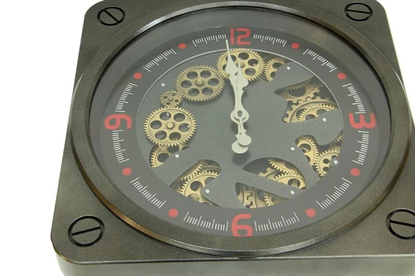 Saat Çarklı Kare Duvar Saati Dekoratif Ev Ofis Hediyelik - Resim 3