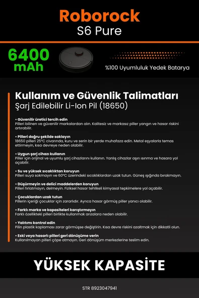 robo-mi Roborock S6 Pure 6400mAh Robot Süpürge Bataryası - Gerçek Kapasite, Maksimum Güvenlik - 7