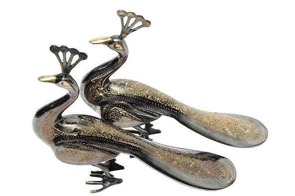 Tavuskuşu 2'li Set Biblo Pirinç Dekoratif Hediyelik - Resim 2