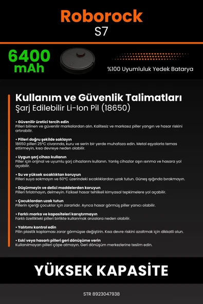 robo-mi Roborock S7 7000mAh Robot Süpürge Bataryası - Gerçek Kapasite, Maksimum Güvenlik - 7