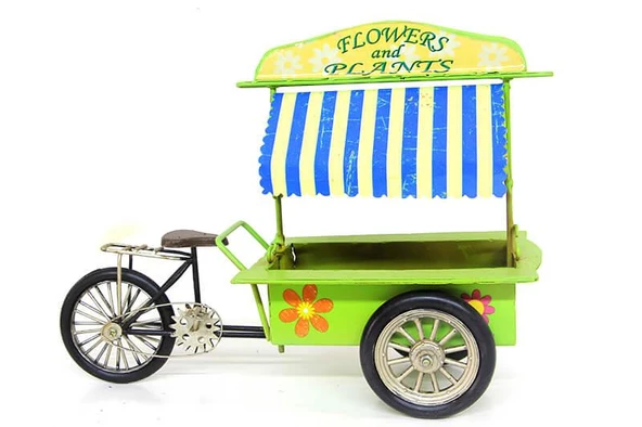 Dekoratif Metal Üç Tekerlekli Çiçek Arabası Biblo Hediyelik - Resim 4