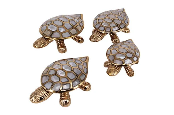 Kaplumbağa 4'lü Set Sedefli Pirinç Biblo Dekoratif Hediyelik - Resim 2