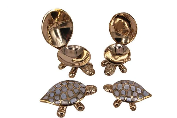 Kaplumbağa 4'lü Set Sedefli Pirinç Biblo Dekoratif Hediyelik - Resim 3