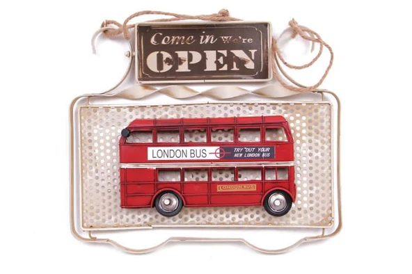 Dekoratif Metal Kapı Yazısı Londra Şehir Otobüsü Dekorlu Vintage Hediyelik ürün görseli 1