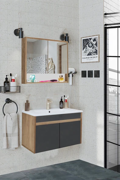 Alfa Banyo Seren-A-EA 80 cm Seramik Lavabolu banyo dolabı takımı ürün görseli