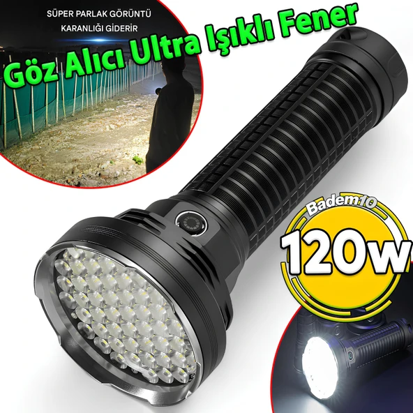 120W Usb Şarjlı Yüksek Işıklı LED Taktik El Feneri Süper Parlak Işık Su Geçirmez Gece Kamp Acil